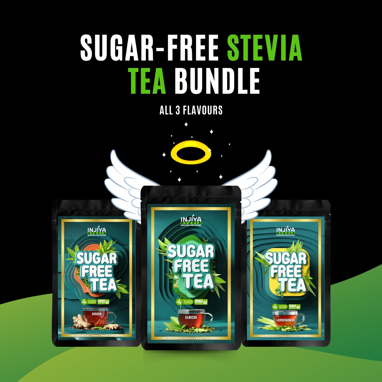 INJIYA Sugar-Free Stevia Tea Bundle (All 3 Flavours) Injiya Sugar Free Stevia Products – Natural, Zero Calorie Sweeteners for Healthy Living.