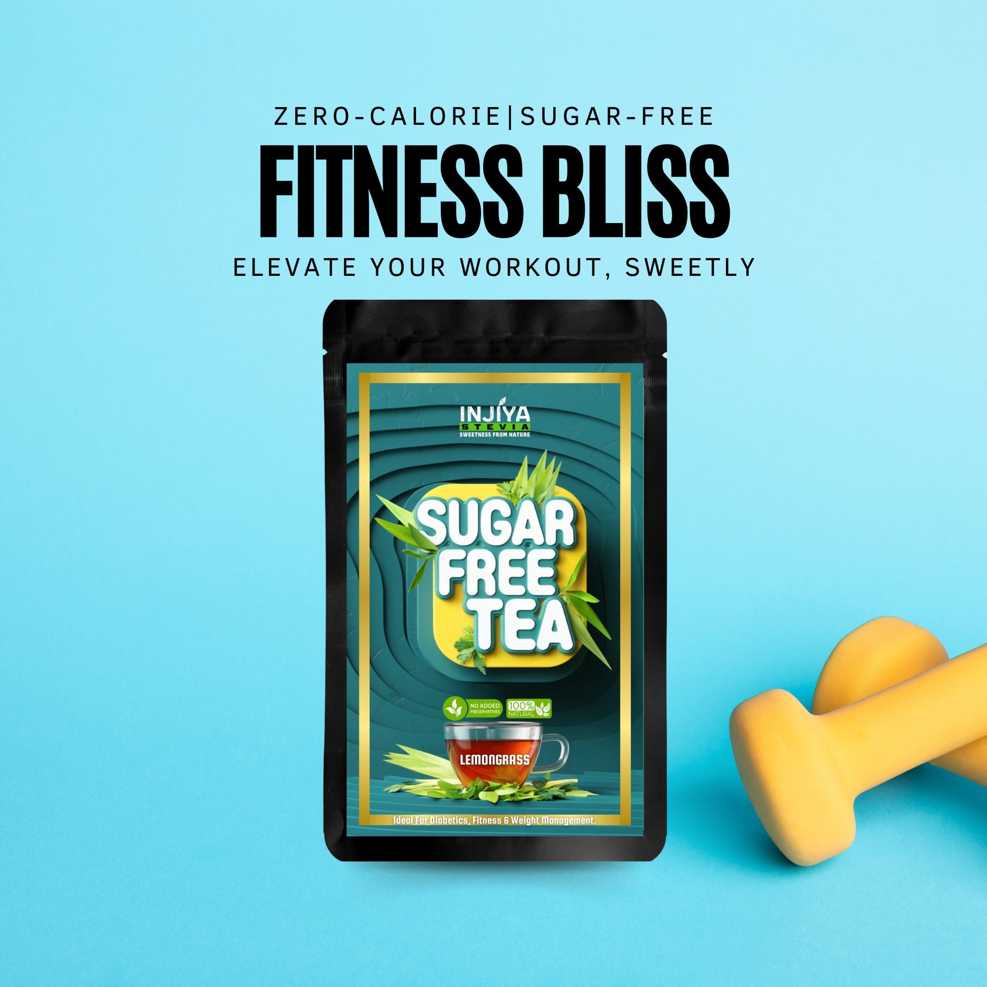 INJIYA Sugar-Free Stevia Tea - Lemongrass | Zero Calorie Tea for Health & Fitness | 60g Injiya Sugar Free Stevia Products – Natural, Zero Calorie Sweeteners for Healthy Living.