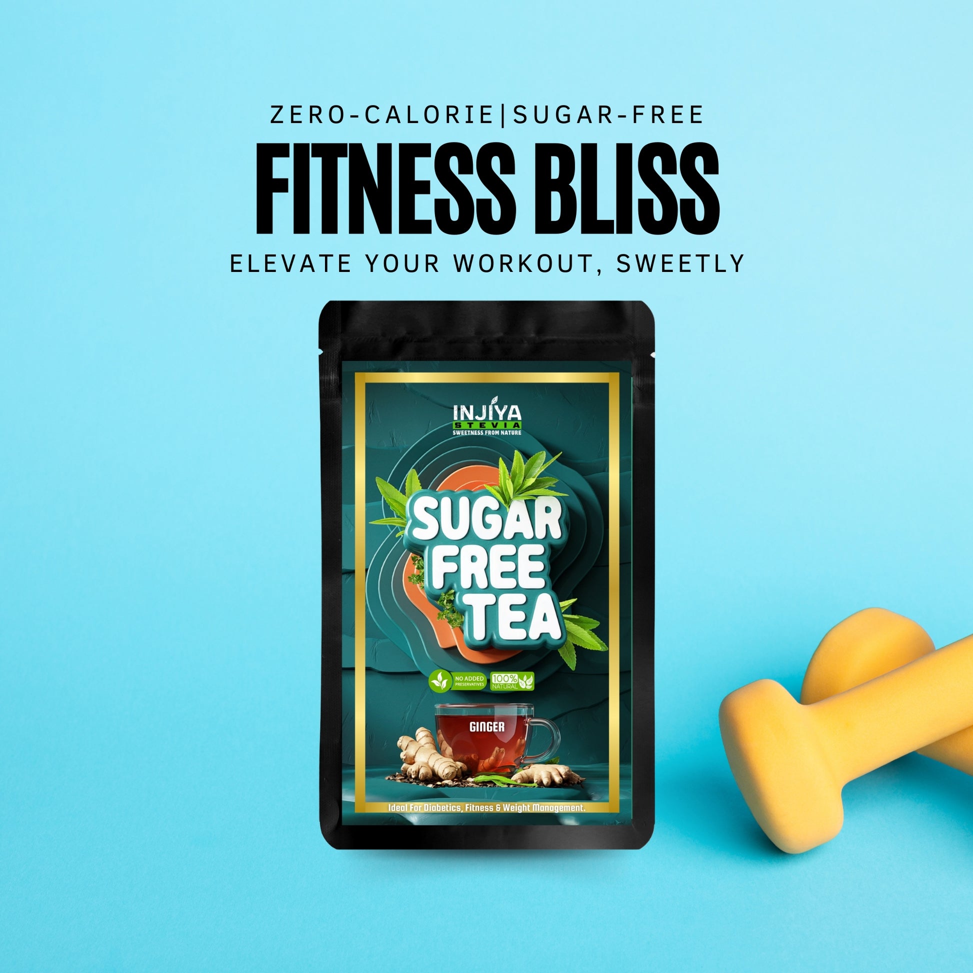 INJIYA Sugar-Free Stevia Tea - Ginger | Zero Calorie Tea for Health & Fitness | 60g Injiya Sugar Free Stevia Products – Natural, Zero Calorie Sweeteners for Healthy Living.