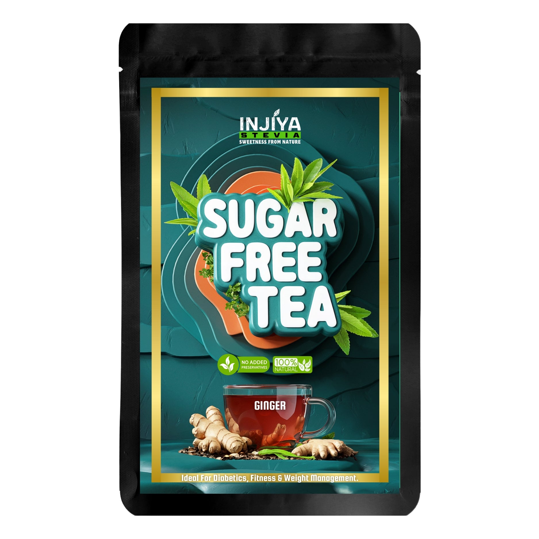 INJIYA Sugar-Free Stevia Tea - Ginger | Zero Calorie Tea for Health & Fitness | 60g Injiya Sugar Free Stevia Products – Natural, Zero Calorie Sweeteners for Healthy Living.