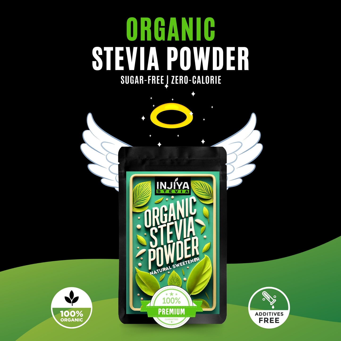 INJIYA Organic Stevia Powder | 100% Natural Sugar-Free Sweetener  for Diabetics, Fitness & Weight Loss - 60g Injiya Sugar Free Stevia Products – Natural, Zero Calorie Sweeteners for Healthy Living.